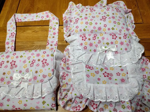 Dolls pram set and bag - and, suit